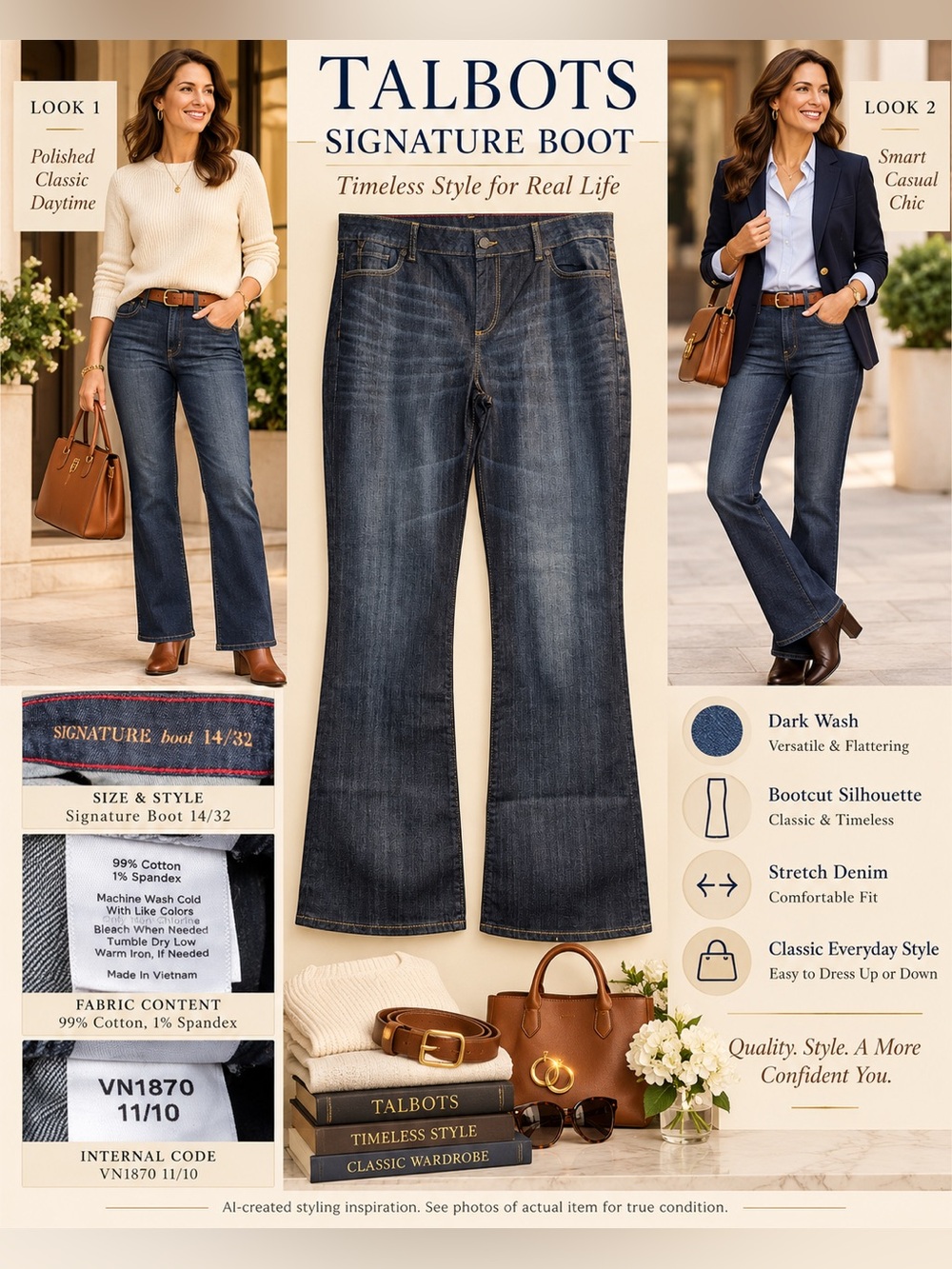 Talbots Signature Bootcut Jeans Size 14/32 Dark Wash Stretch Denim